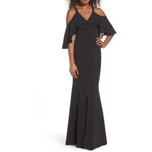 Jay By JAY GODFREY Black Flutter Chiffon Overlay Cold Shoulder Naomi Gown Dress